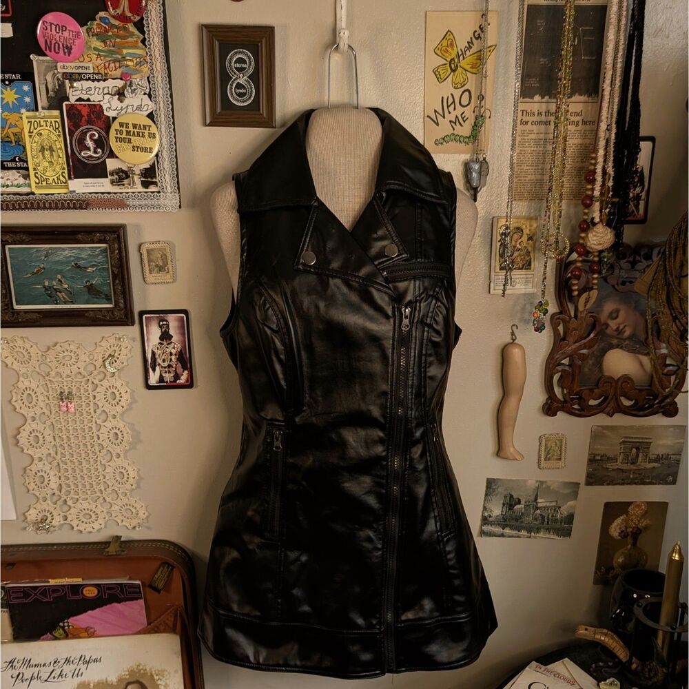 Faux Leather Moto Zip Up Vest Women's Medium
